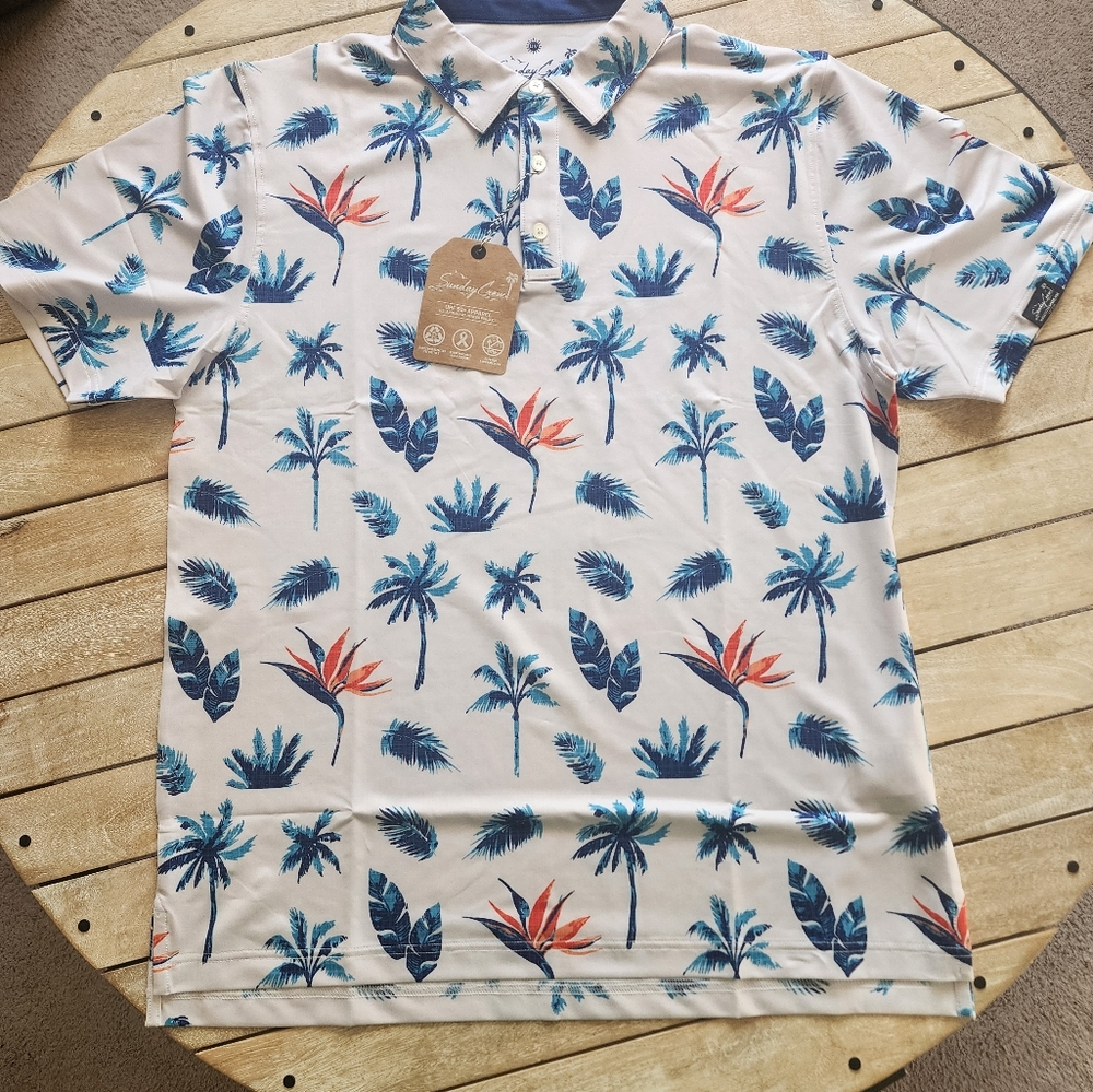 Sunday Crew Men’s SPF Lightweight Golf Polo Birds Of Paradise Print XL
